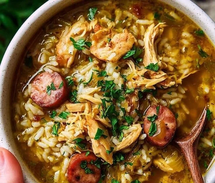 Delicious Southern Chicken Bog served in a bowl with herbs and spices.