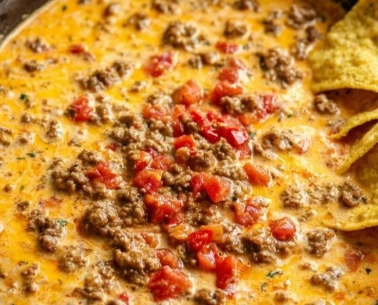 Creamy Crockpot Rotel Dip with cheese and diced tomatoes in a slow cooker