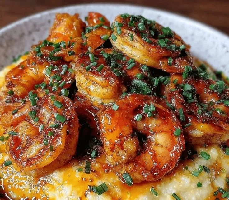 Creamy Southern shrimp and grits served in a bowl for breakfast